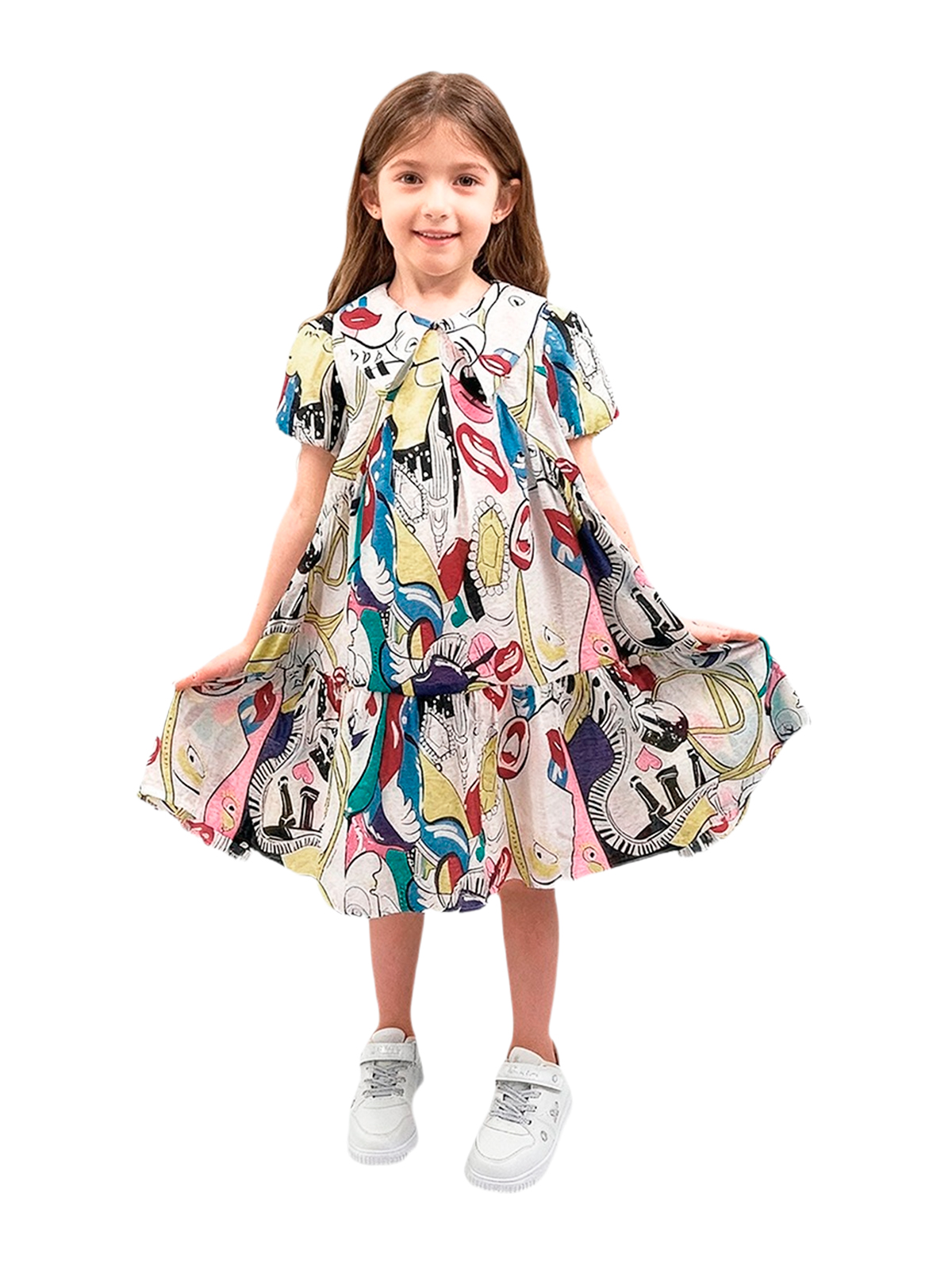 Платье для девочки О57230 (белый-красный)