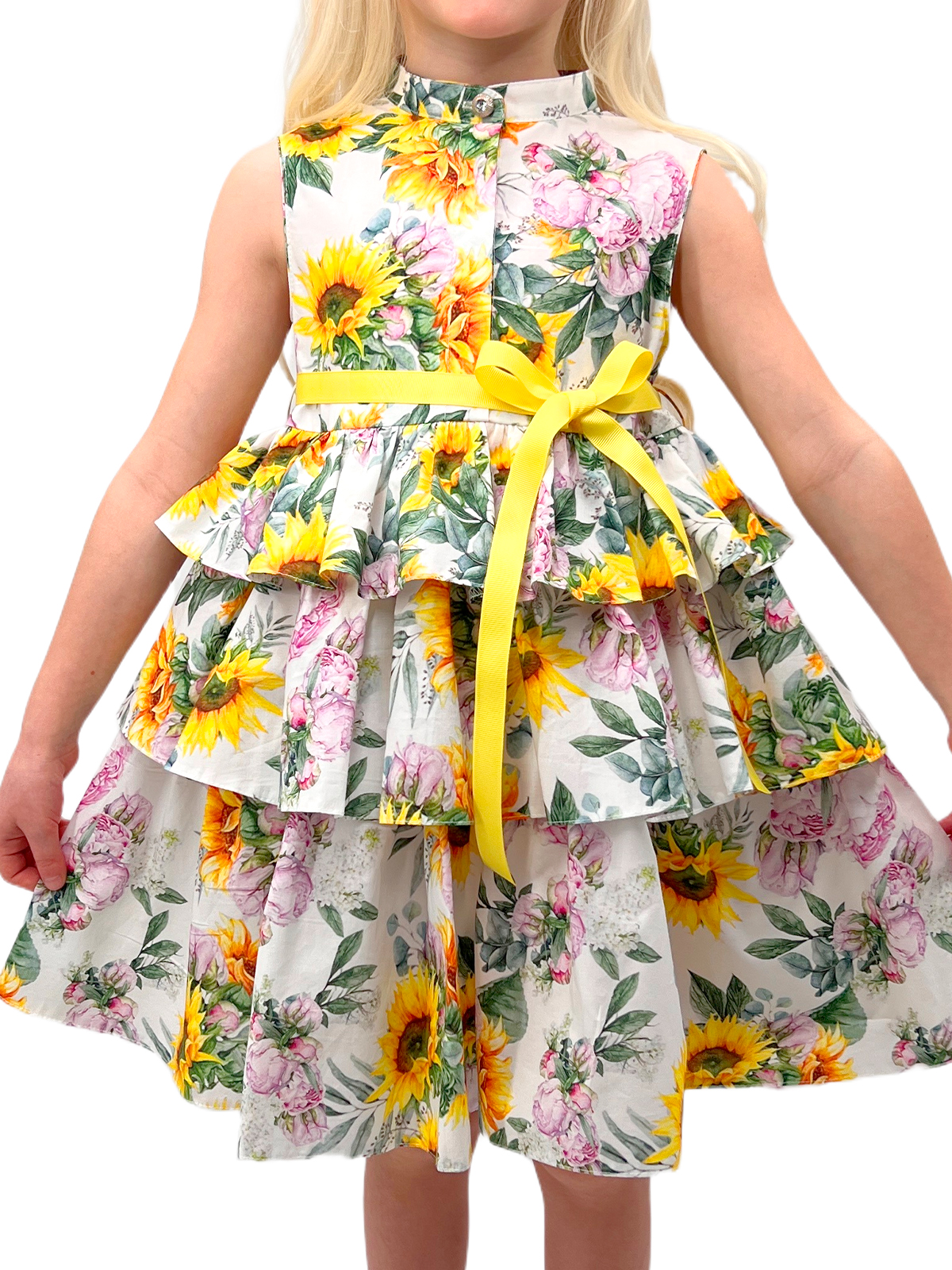 Платье для девочки О54027 (желтый-розовый)