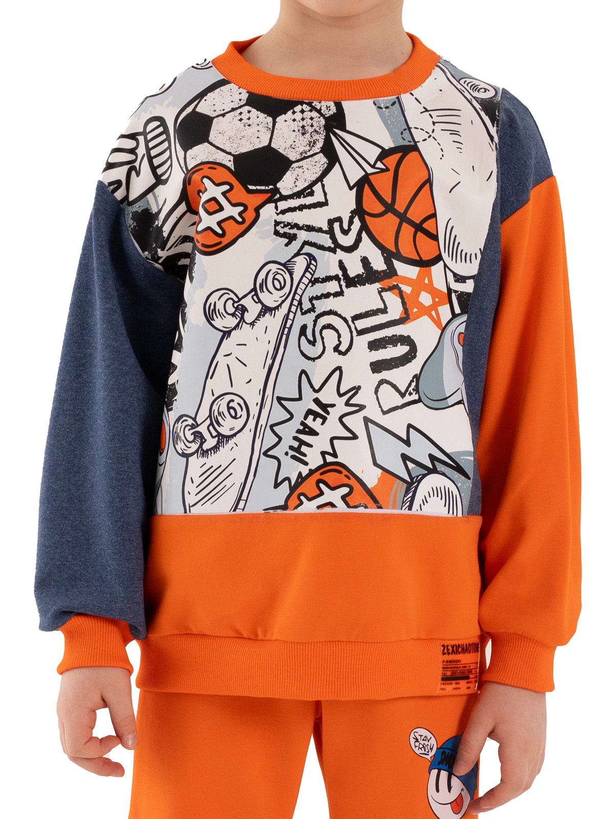 Джемпер для мальчика О37127 (синий-оранжевый)