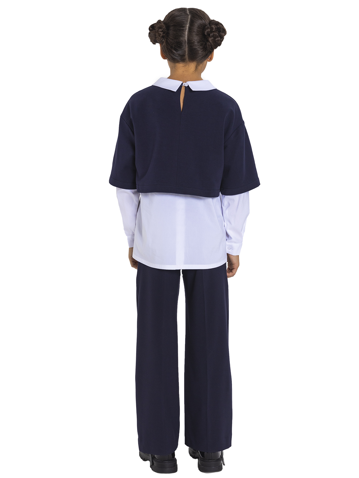 Блузка для девочки О77000 (синий-белый)