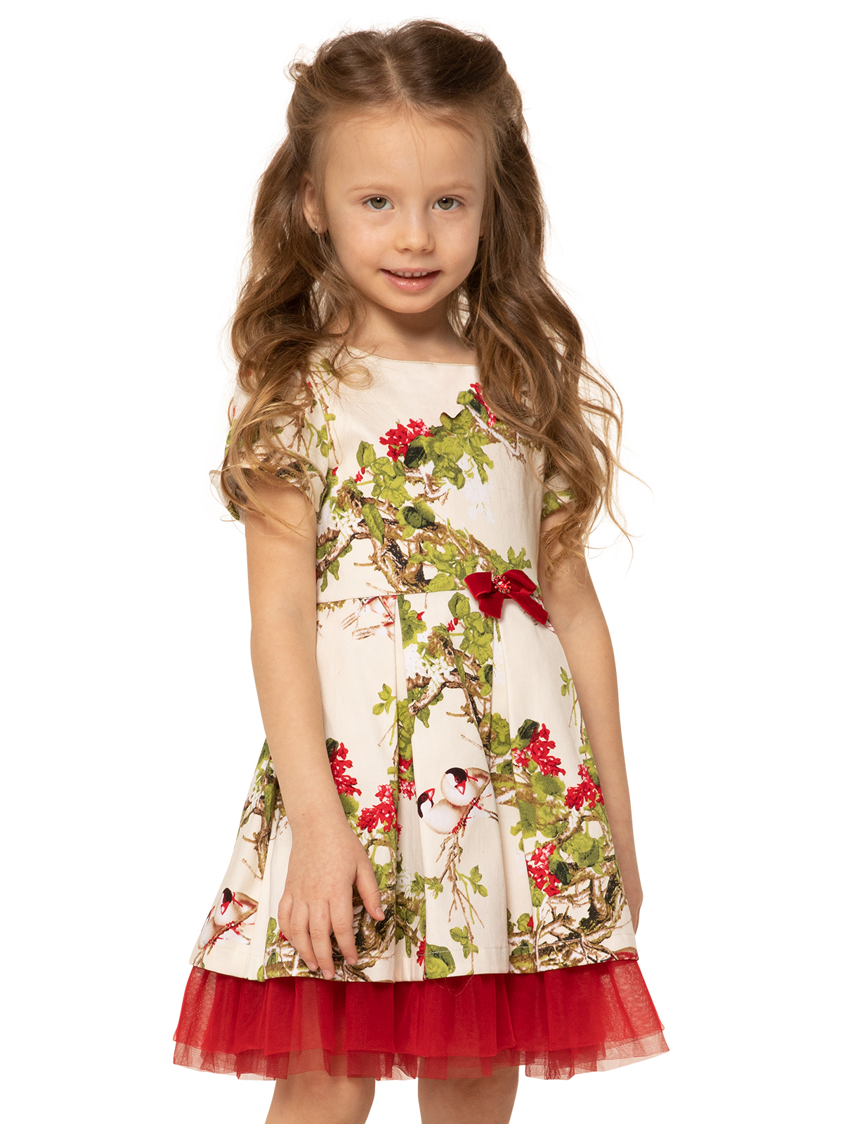 Платье для девочки О57246 (бежевый-красный)