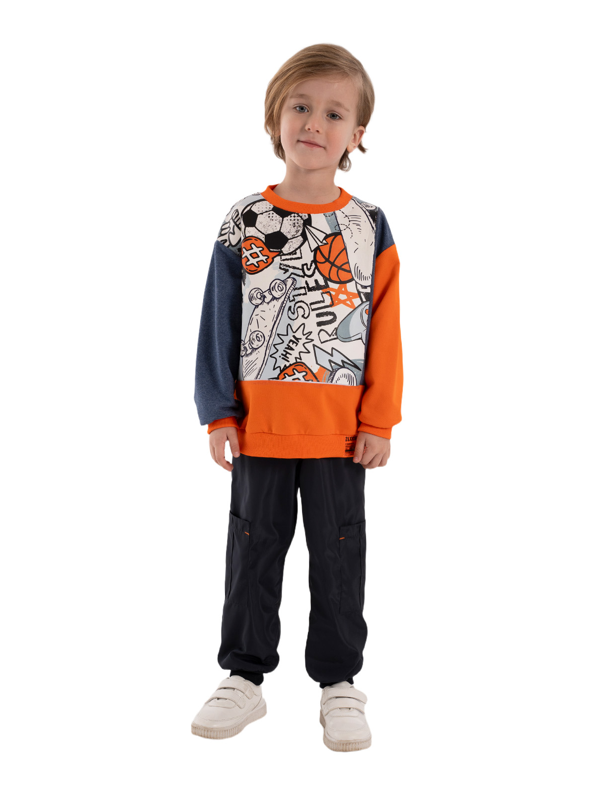 Джемпер для мальчика О37127 (синий-оранжевый)