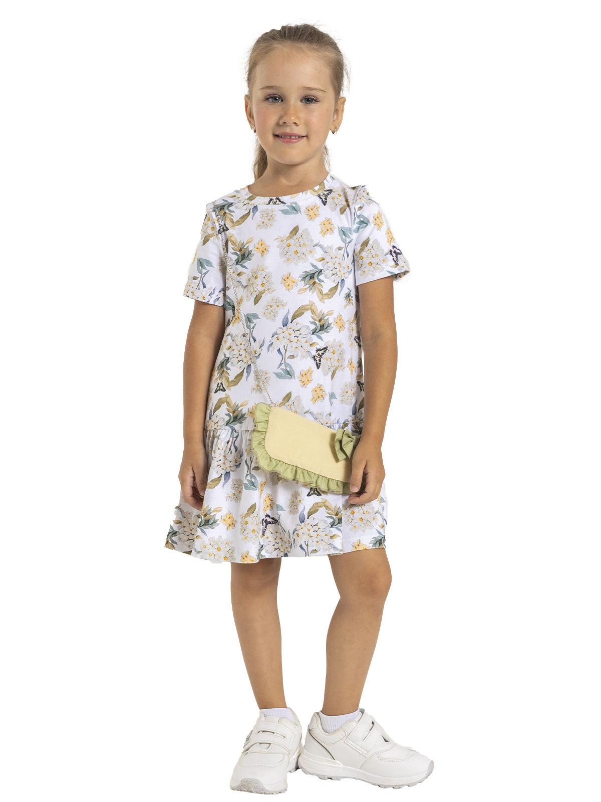 Платье для девочки О56892 (белый-желтый)