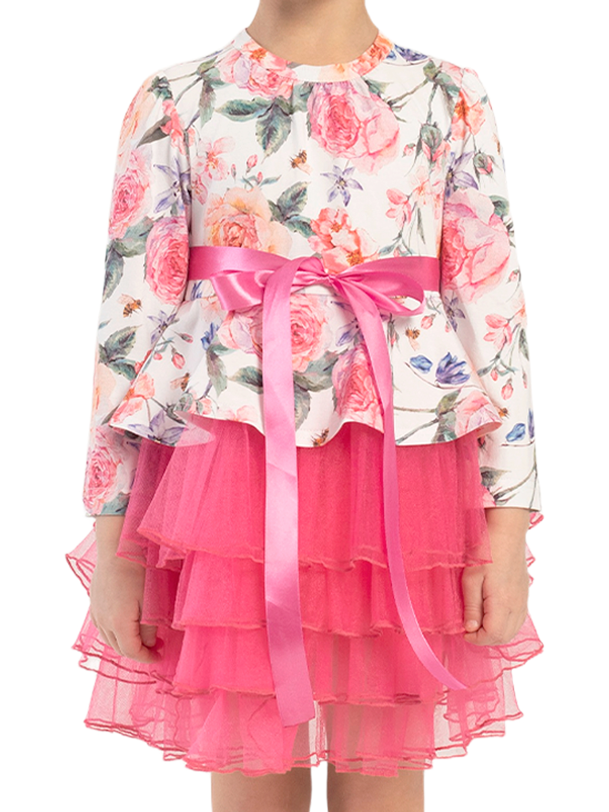 Платье для девочки О53592 (белый-розовый)