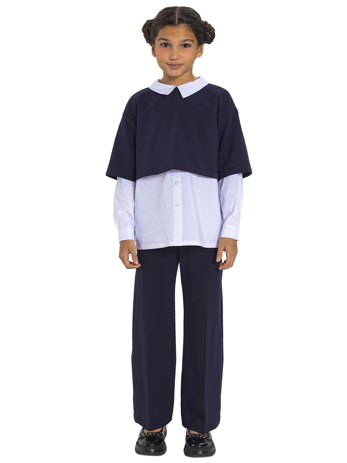 Блузка для девочки О77000 (синий-белый)