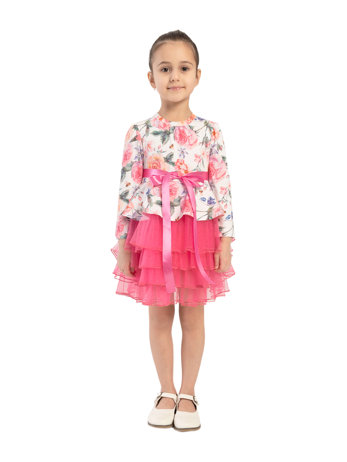 Платье для девочки О53592 (белый-розовый)