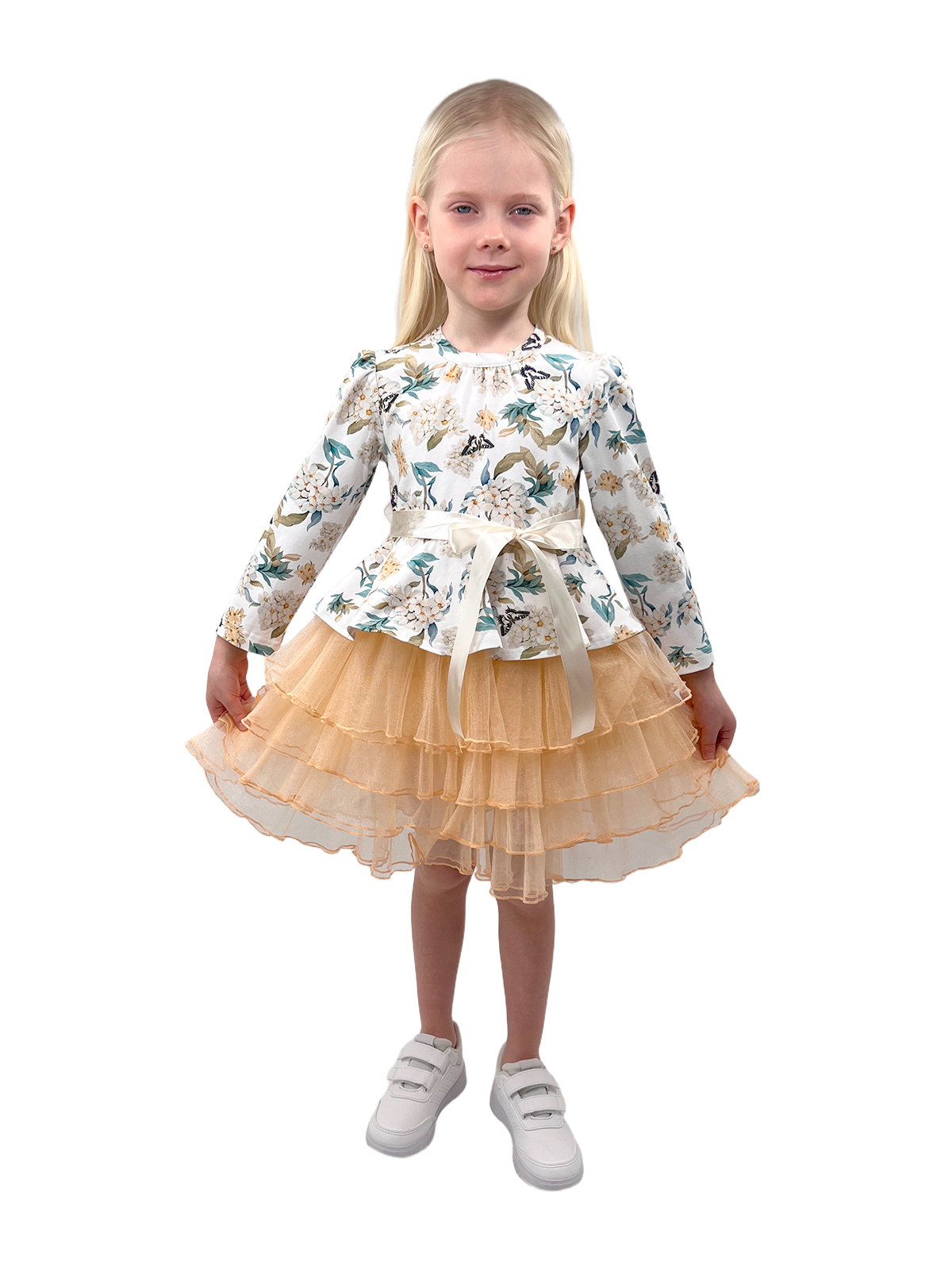 Платье для девочки О53592 (белый-желтый)