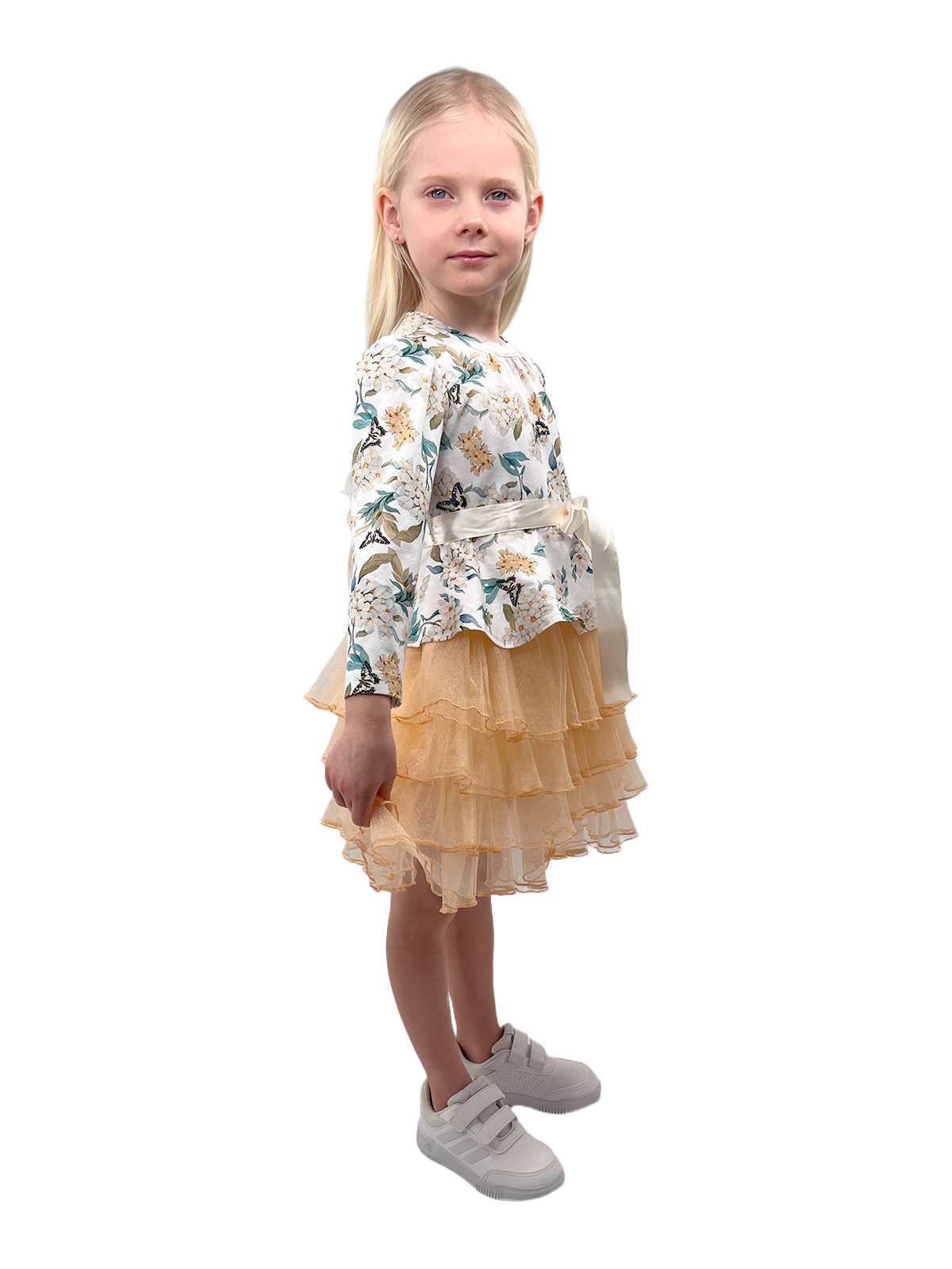 Платье для девочки О53592 (белый-желтый)