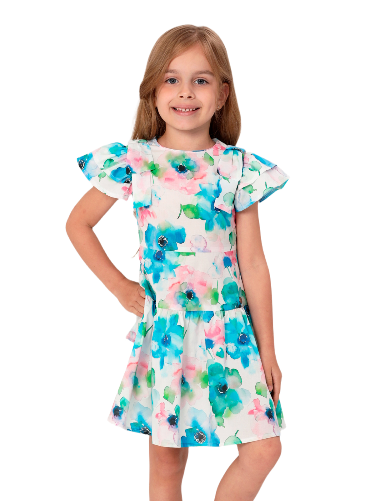 Платье для девочки О57231 (розовый-бирюзовый)