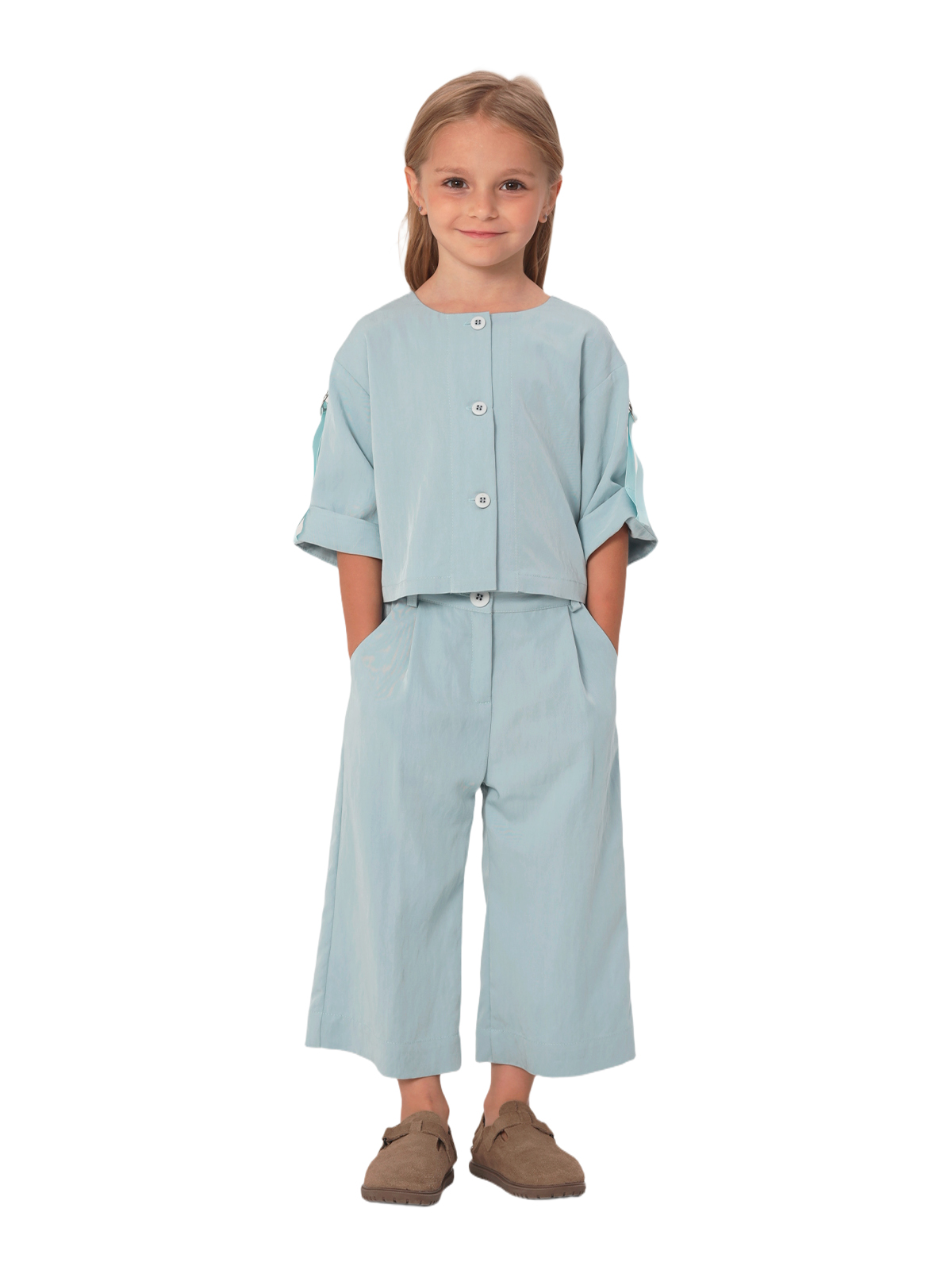 Комп.:блузка,брюки для девочки О57228 (бирюзовый)