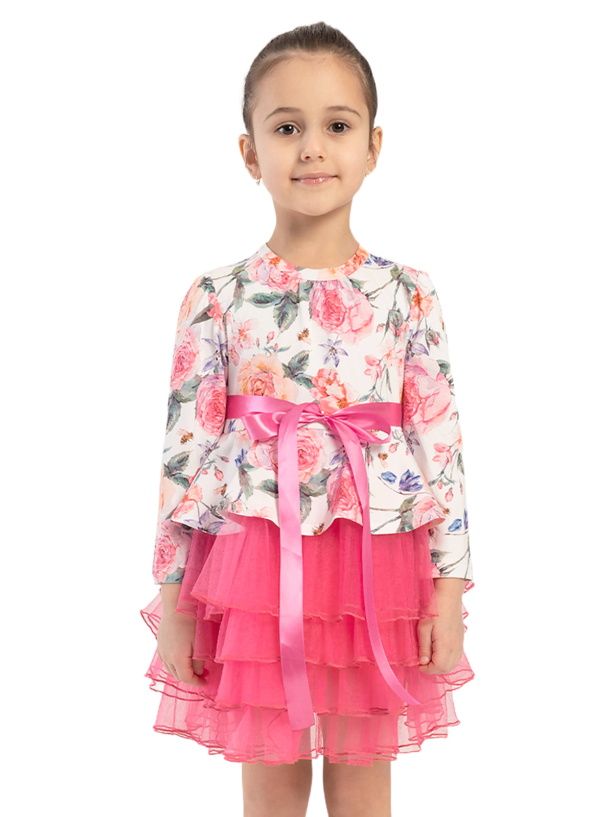 Платье для девочки О53592 (белый-розовый)