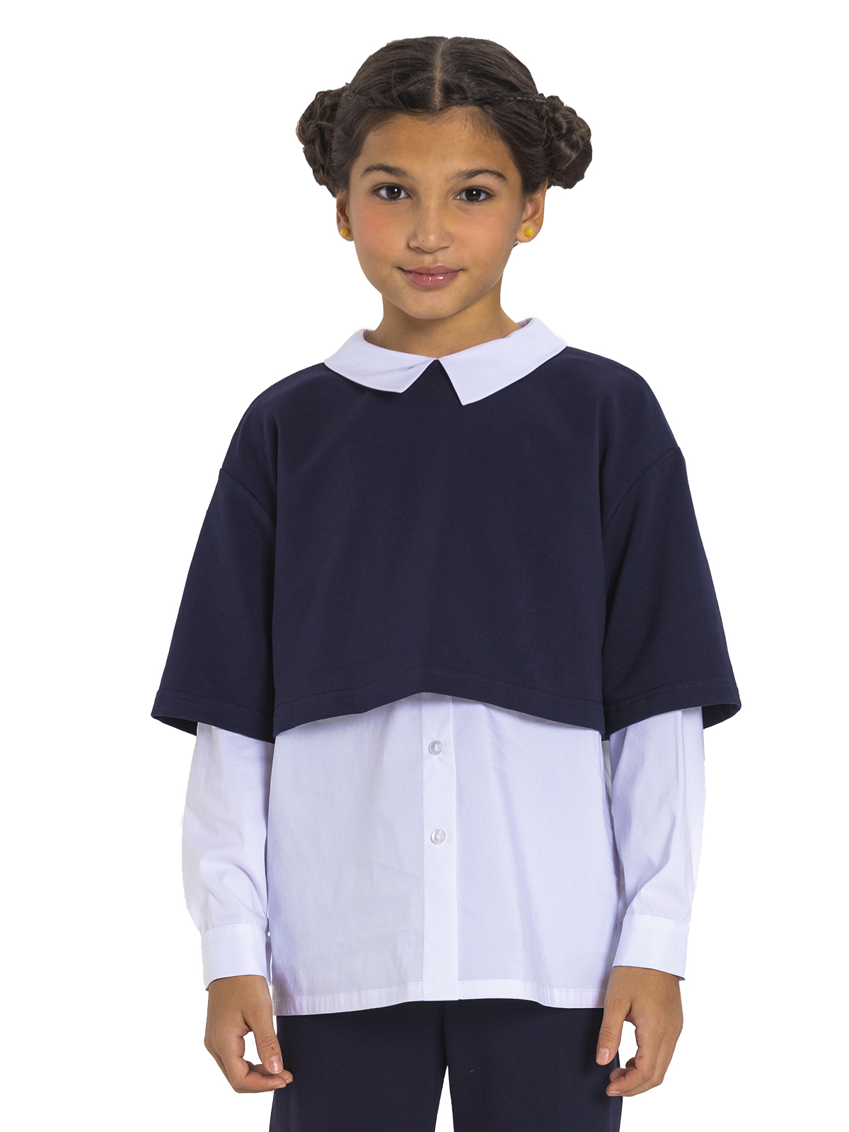 Блузка для девочки О77000 (синий-белый)