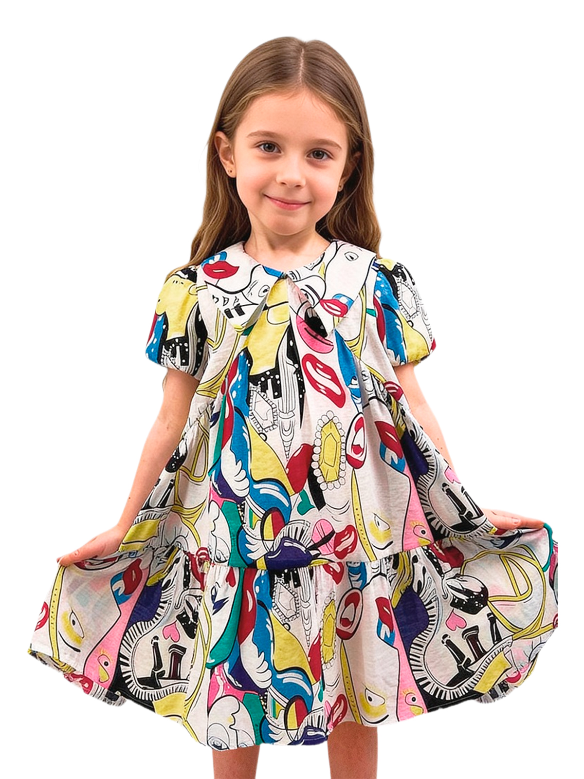 Платье для девочки О57230 (белый-красный)