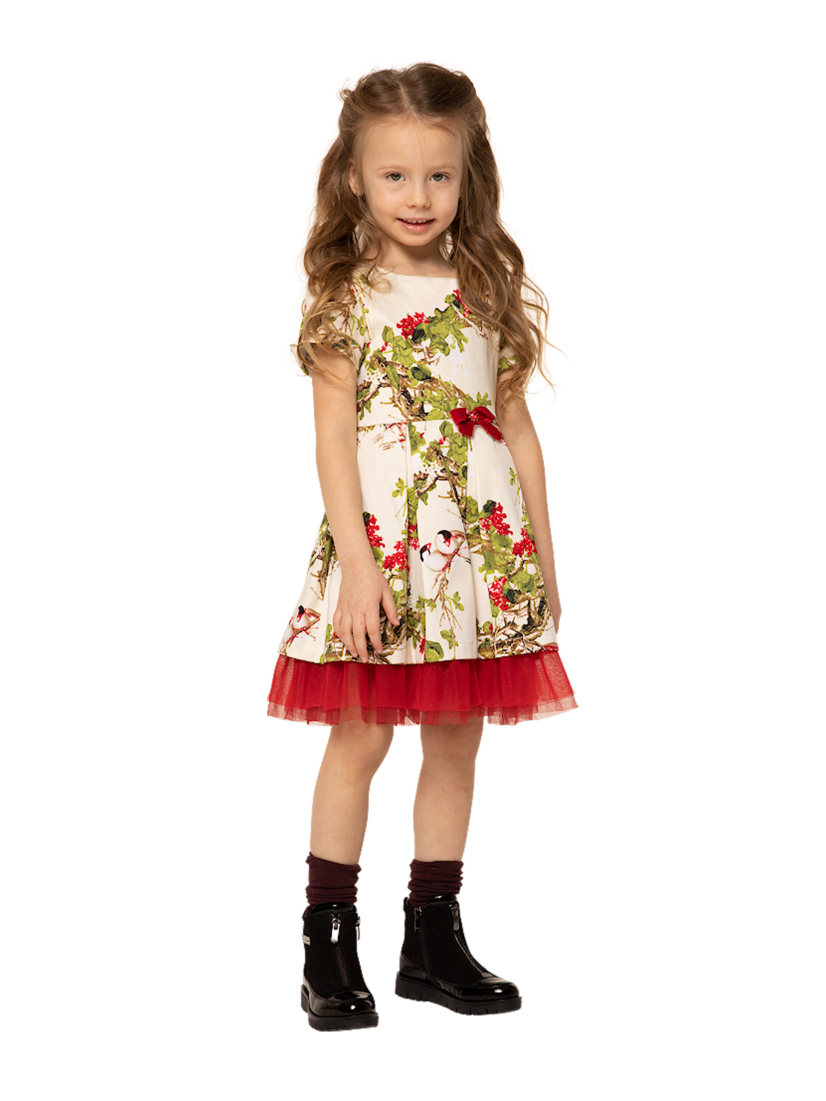 Платье для девочки О57246 (бежевый-красный)