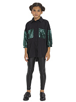 Блузка для девочки О86741 (черный-зеленый)